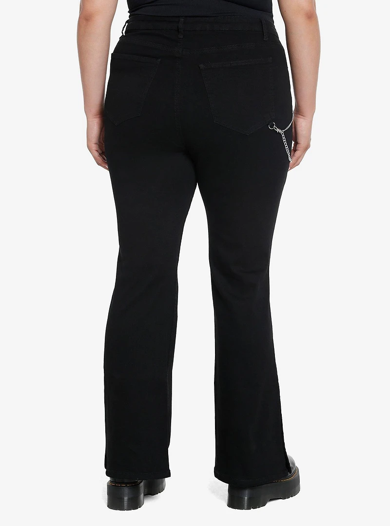 Black Side Chain Button Flare Pants Plus