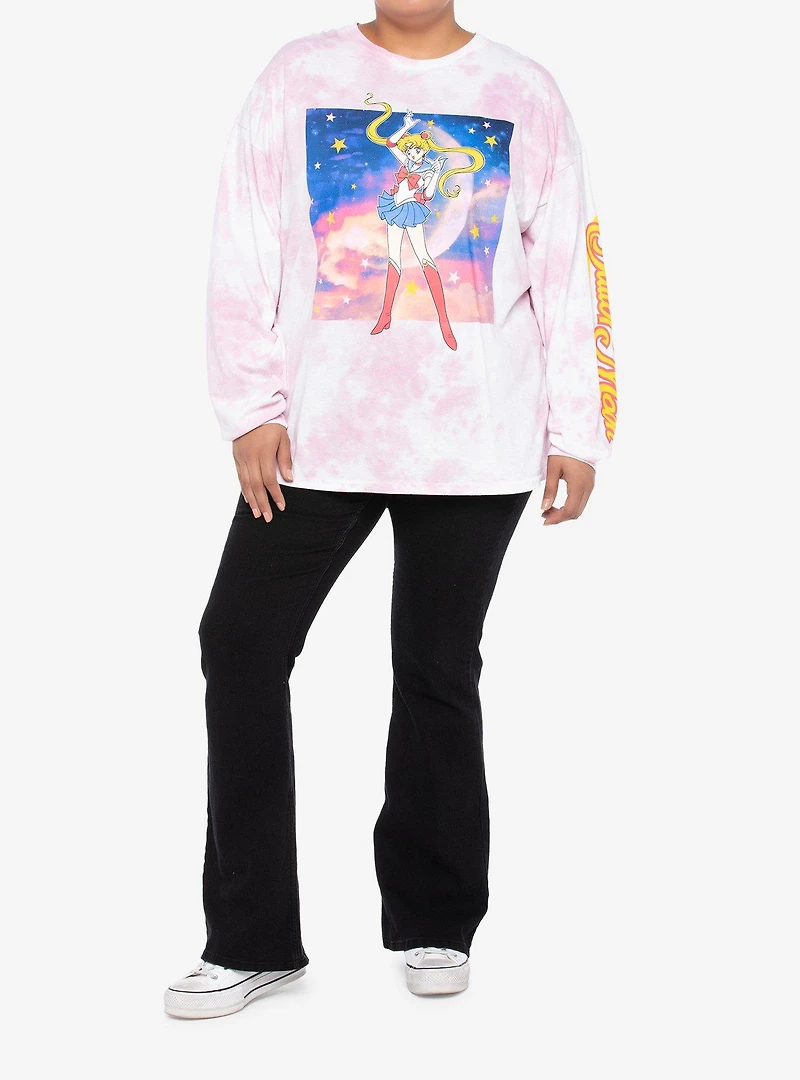 Sailor Moon Galaxy Pink Tie-Dye Long-Sleeve Girls T-Shirt Plus Size