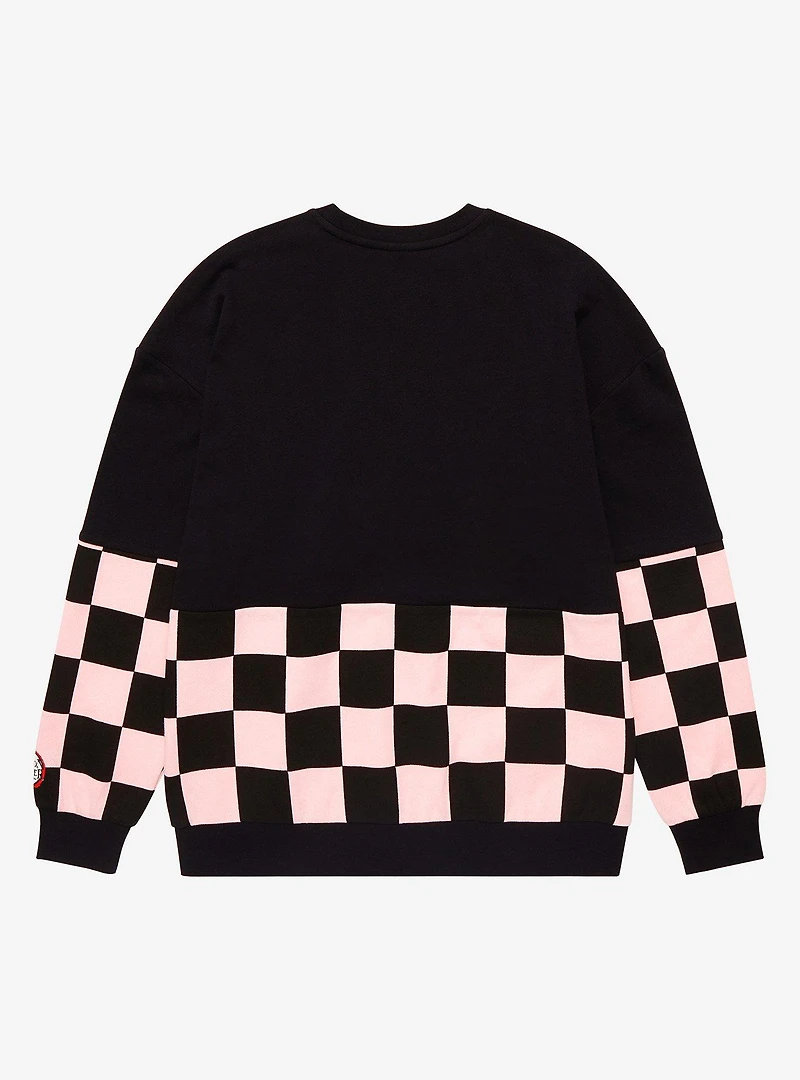 Demon Slayer: Kimetsu no Yaiba Nezuko Checkered Panel Crewneck - BoxLunch Exclusive