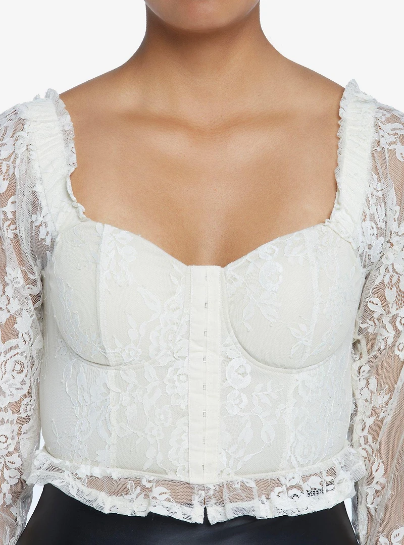 Ivory Lace Corset Girls Long-Sleeve Top