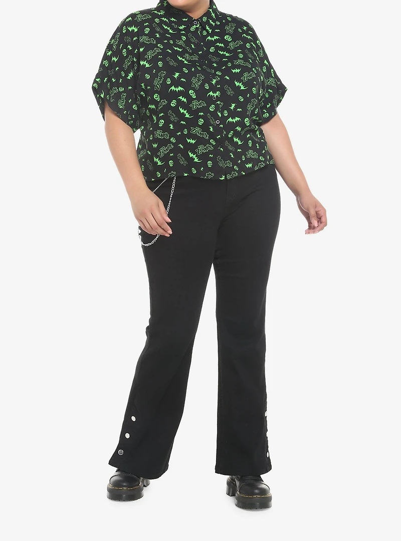 Rob Zombie Bats & Skulls Girls Woven Button-Up Plus Size