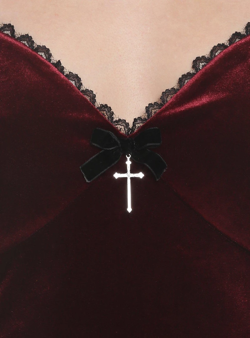 Burgundy Velvet Slip Midi Dress