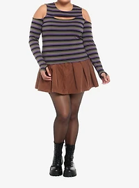 Brown Corduroy Pleated Mini Skirt Plus