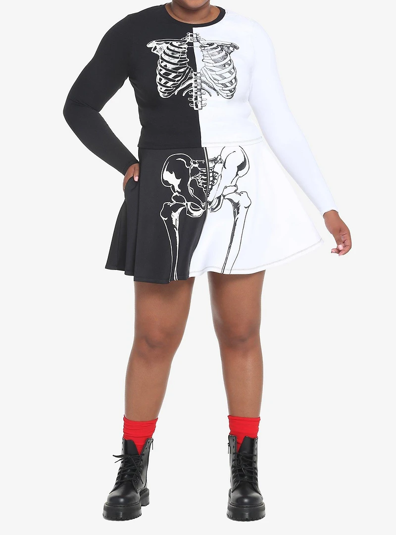 Black & White Split Rib Cage Girls Long-Sleeve T-Shirt Plus Size