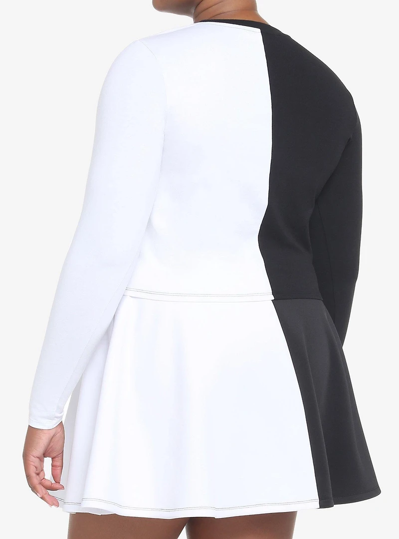 Black & White Split Rib Cage Girls Long-Sleeve T-Shirt Plus Size