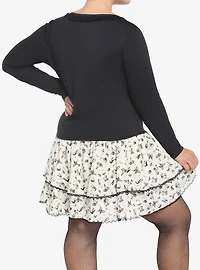 Black Mushroom Girls Crop Long-Sleeve Top Plus Size