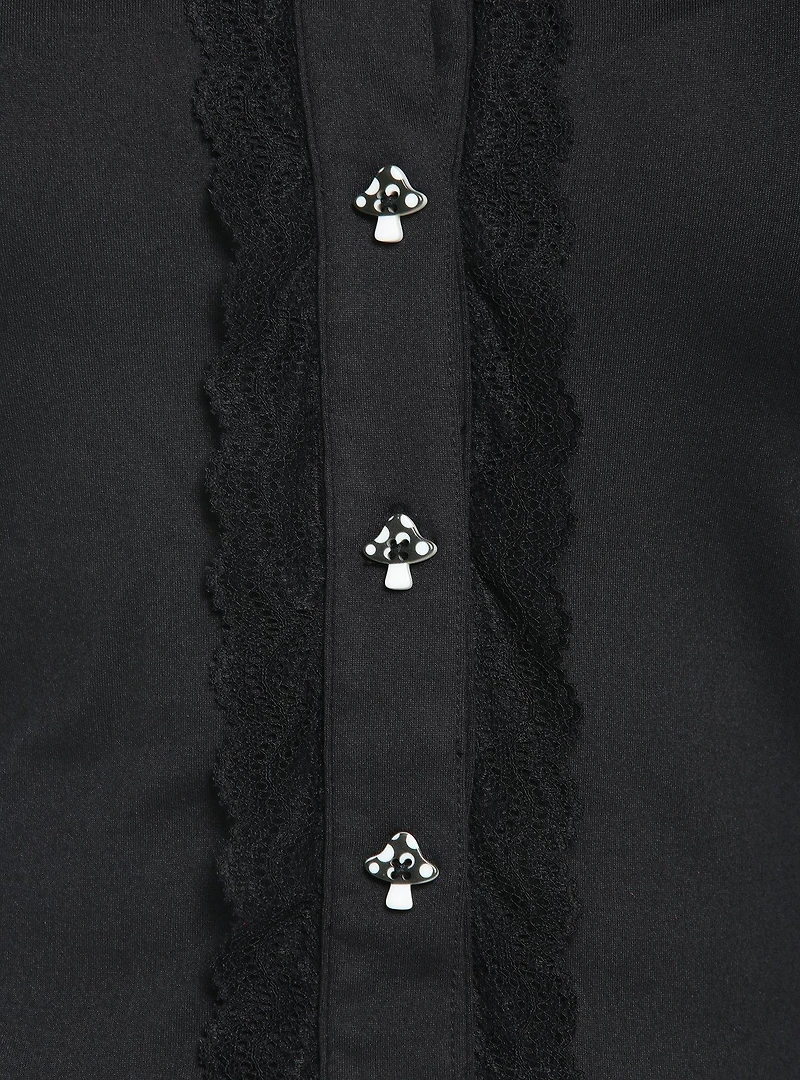 Black Mushroom Girls Crop Long-Sleeve Top Plus Size