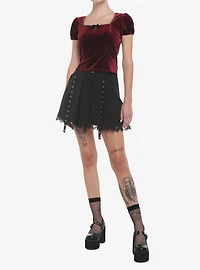 Burgundy Velvet Puff-Sleeve Girls Top