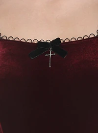 Burgundy Velvet Puff-Sleeve Girls Top