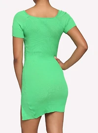 Neon Green Ribbed Mini Sweater Dress