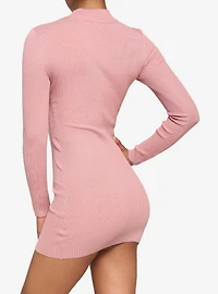 Pink Ribbed Lace-Up Mini Dress