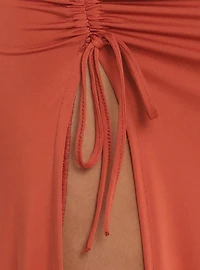 Mango Ruched Slit Midi Dress