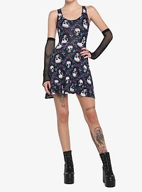 Skulls & Flowers Skater Dress With Lace Back