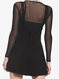 Black Grommet High-Waisted Suspender Skirt