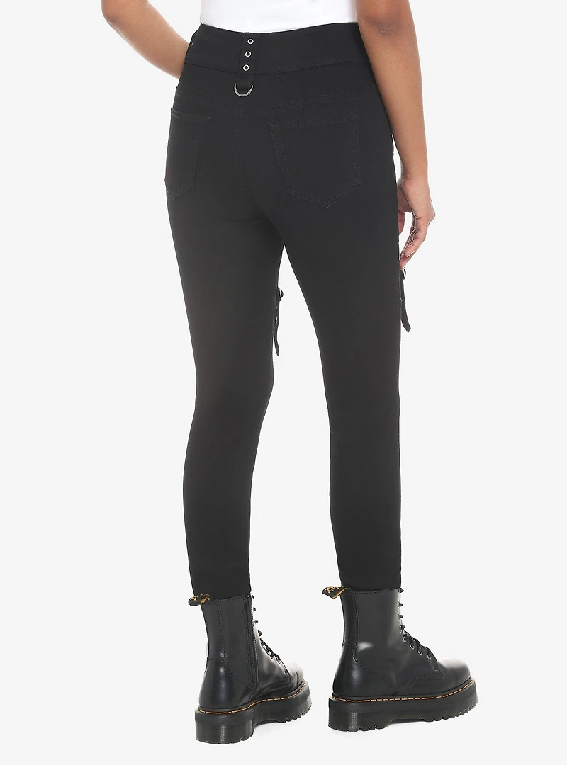 HT Denim Black Mesh Buckle Garter Hi-Rise Super Skinny Jeans