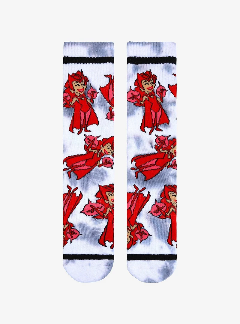 Marvel WandaVision Scarlet Witch Cartoon Allover Print Tie-Dye Crew Socks - BoxLunch Exclusive