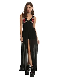 Embroidered Roses Chiffon Duster Romper