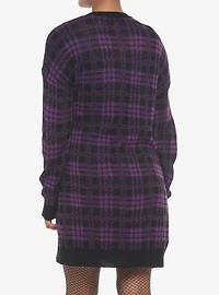 Purple & Black Plaid Oversized Girls Cardigan