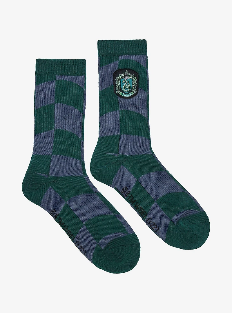 Harry Potter Slytherin Crest Wavy Checkered Crew Socks - BoxLunch Exclusive