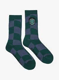 Harry Potter Slytherin Crest Wavy Checkered Crew Socks - BoxLunch Exclusive