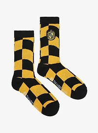 Harry Potter Hufflepuff Crest Wavy Checkered Crew Socks - BoxLunch Exclusive