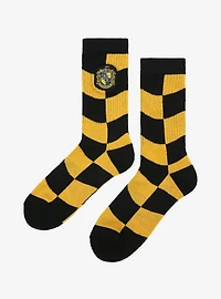 Harry Potter Hufflepuff Crest Wavy Checkered Crew Socks - BoxLunch Exclusive