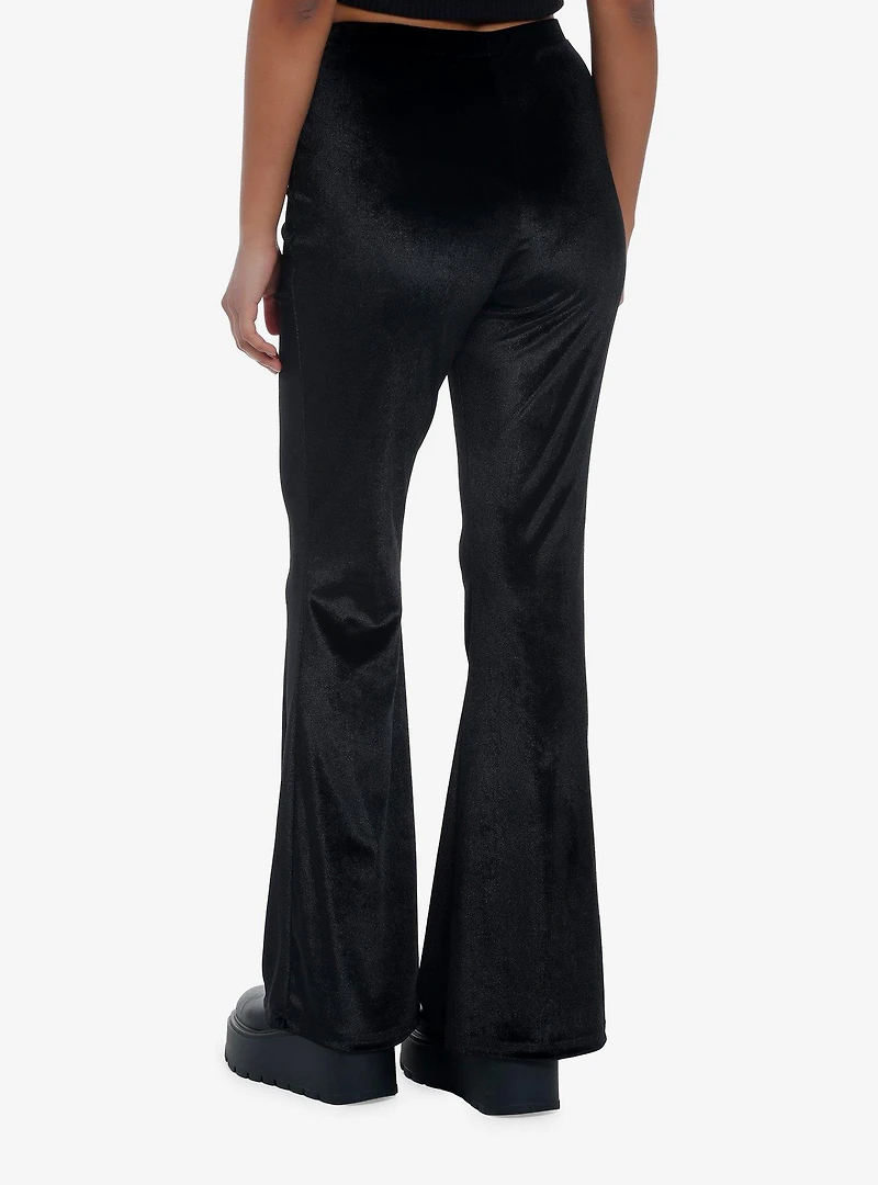 Black Velvet Lace-Up Girls Flare Pants