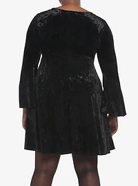 Black Crushed Velvet Bell-Sleeve Mini Dress Plus Size
