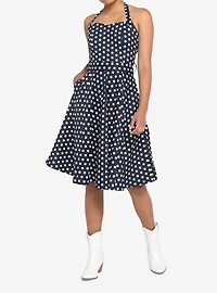 Navy Polka Dot Retro Halter Dress