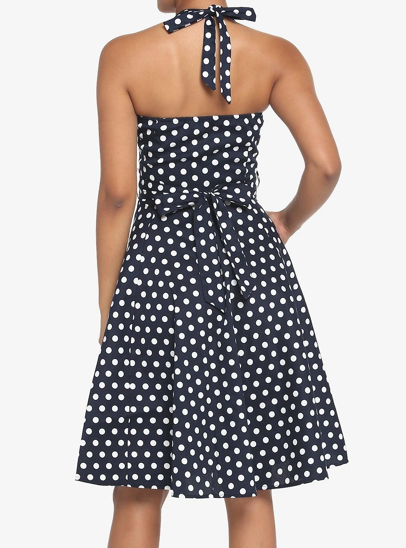 Navy Polka Dot Retro Halter Dress