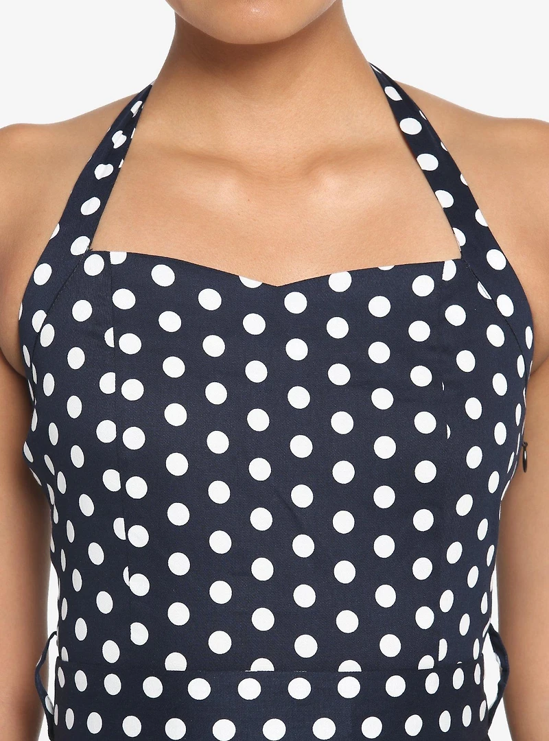 Navy Polka Dot Retro Halter Dress