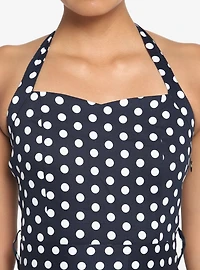 Navy Polka Dot Retro Halter Dress