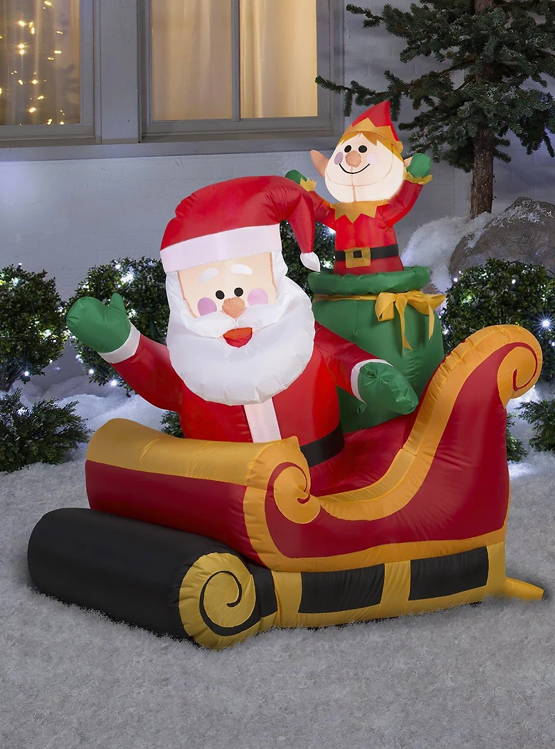 Airblown Inflatable Santa And Elf In Sleigh