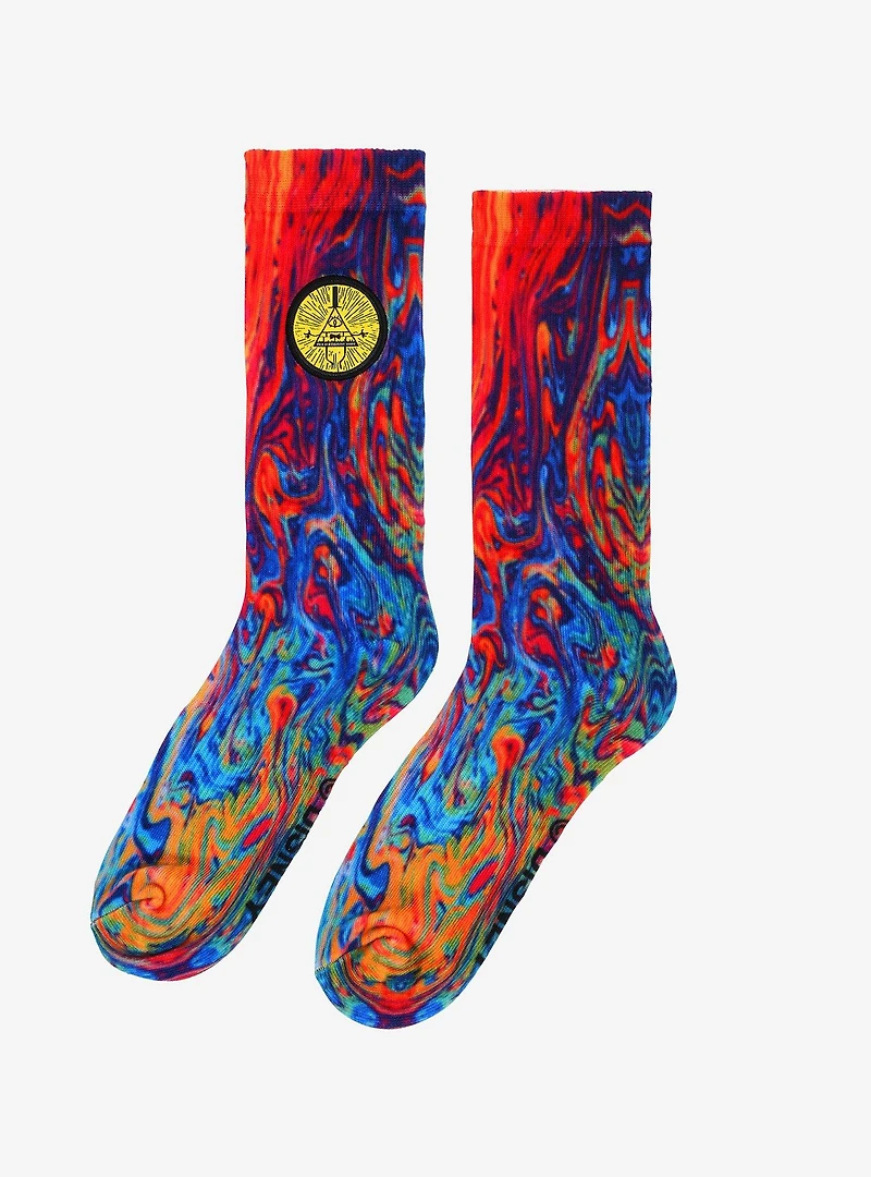 Disney Gravity Falls Bill Cipher Weirdmageddon Oil-Slick Print Crew Socks - BoxLunch Exclusive