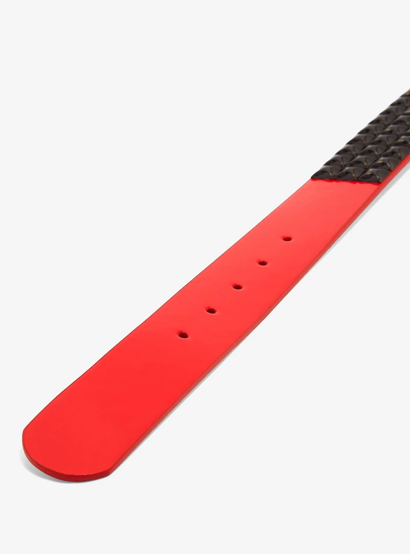 Three Row Black Pyramid Stud Red Patent Belt