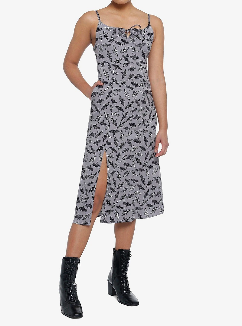 Moths Allover Print Midi Dress