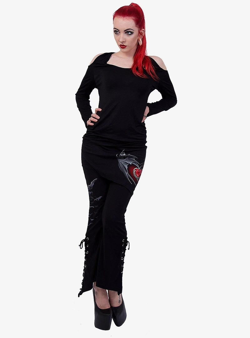Bat's Heart Boot Cut Leggings With Slant Skirt