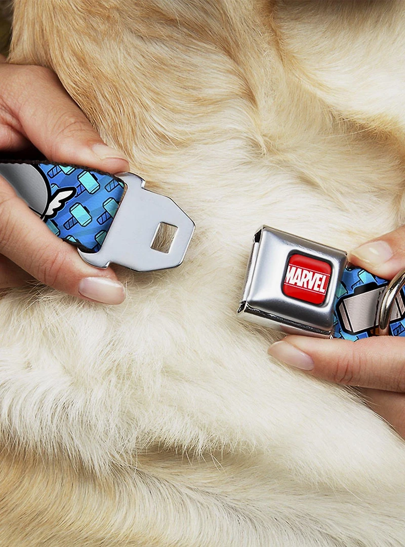Marvel Thor Kawaii Poses Hammer Monogram Seatbelt Buckle Dog Collar