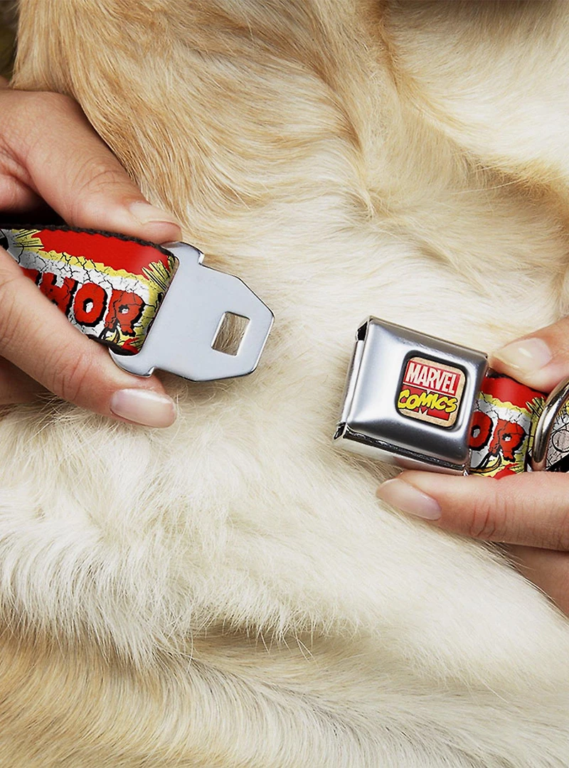 Marvel Thor Hammer Red Yellow White Seatbelt Buckle Dog Collar