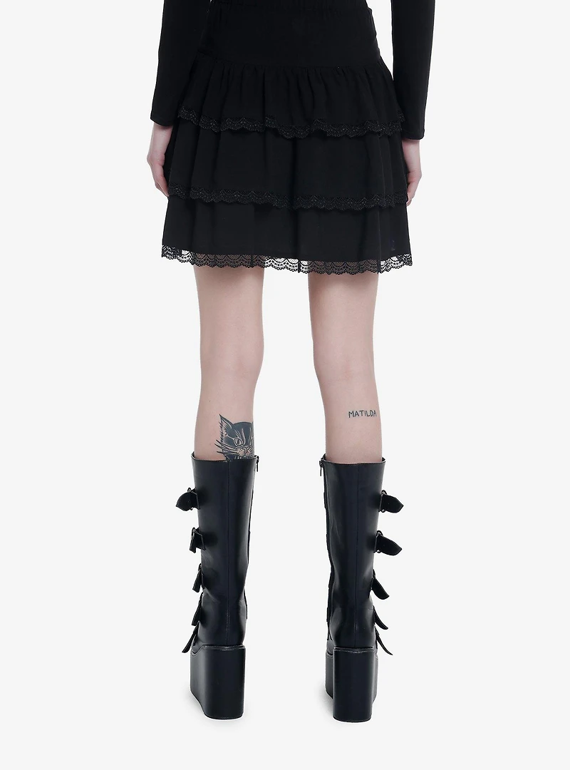 Thorn & Fable Black Lace Grommet Tiered Skirt