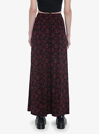 Black & Red Floral Skull Maxi Skirt
