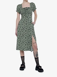 Green Butterfly Mushroom Empire Midi Dress