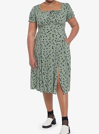 Green Butterfly Mushroom Empire Midi Dress Plus Size