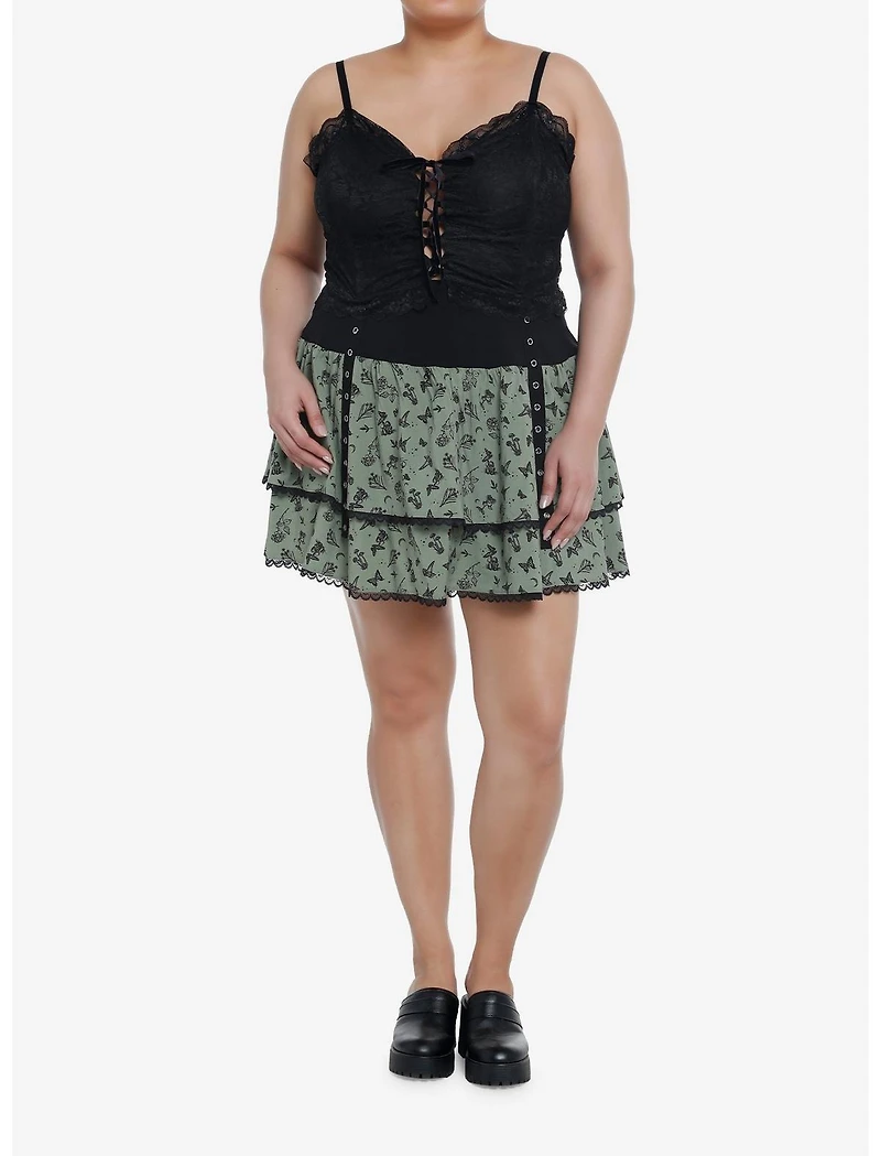 Thorn & Fable Black Lace Corset Girls Crop Cami Plus Size