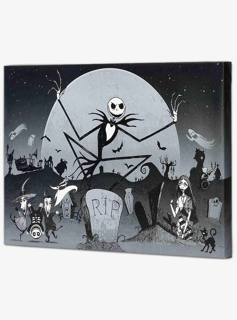 Disney The Nightmare Before Christmas Graveyard Group Black & White Canvas Wall Art Decor