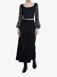 Cosmic Aura Black Butterfly Lace Girls Bell Sleeve Top