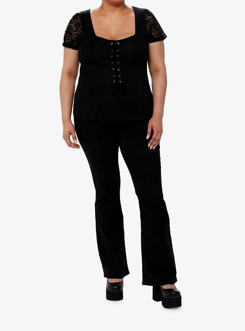 Cosmic Aura Black Lace-Up Girls Top Plus Size