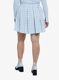 Sweet Society Baby Blue Plaid Pleated Skirt Plus Size