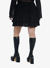 Cosmic Aura Black Grommet & Lace-Up Tiered Skirt Plus Size