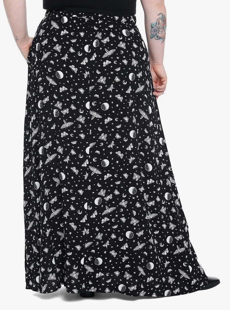 Black Celestial Moth Maxi Skirt Plus Size